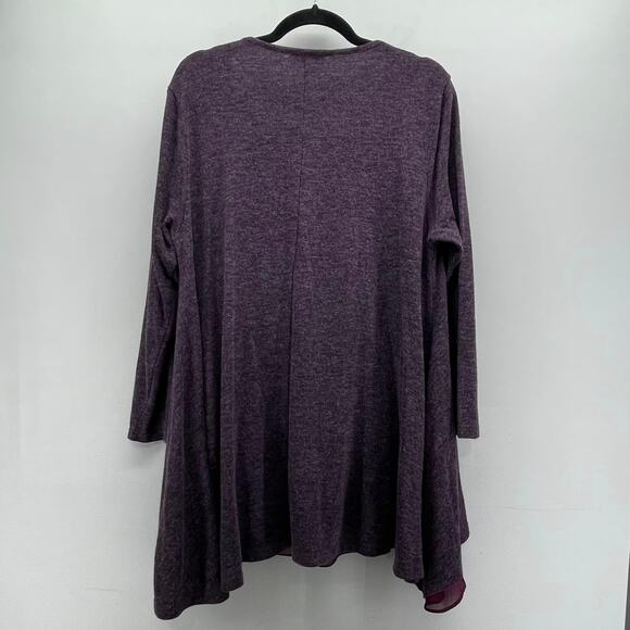 Umgee Dark Purple Plum Layered Rayon Soft Sweater Boho Tunic Swing Dress - Picture 2 of 7